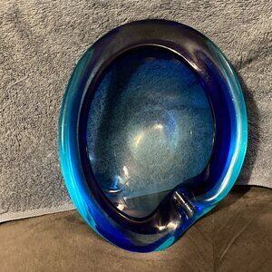 VTG 1960's Murano Glass Bowl/Ashtray-Sommerso Style Flavio Poli-Blue &Turquoise